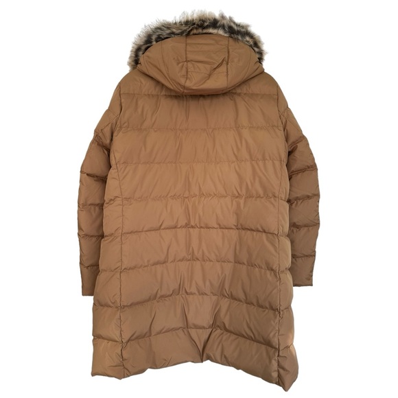 Lands End Down Puffer Parka Jacket with Faux Fur Hood Mid Thigh Tan Size 1X - Picture 2 of 15